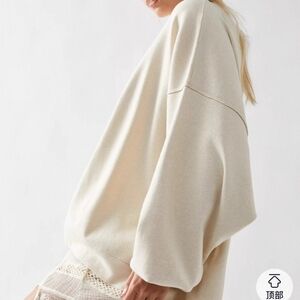 New Free People Cream Oversized Crew Neck Sweater Size S